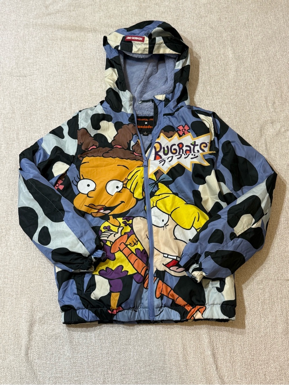 Members Only Rugrats Cartoon Hooded Windbreaker Jacket - Blue/Black/White